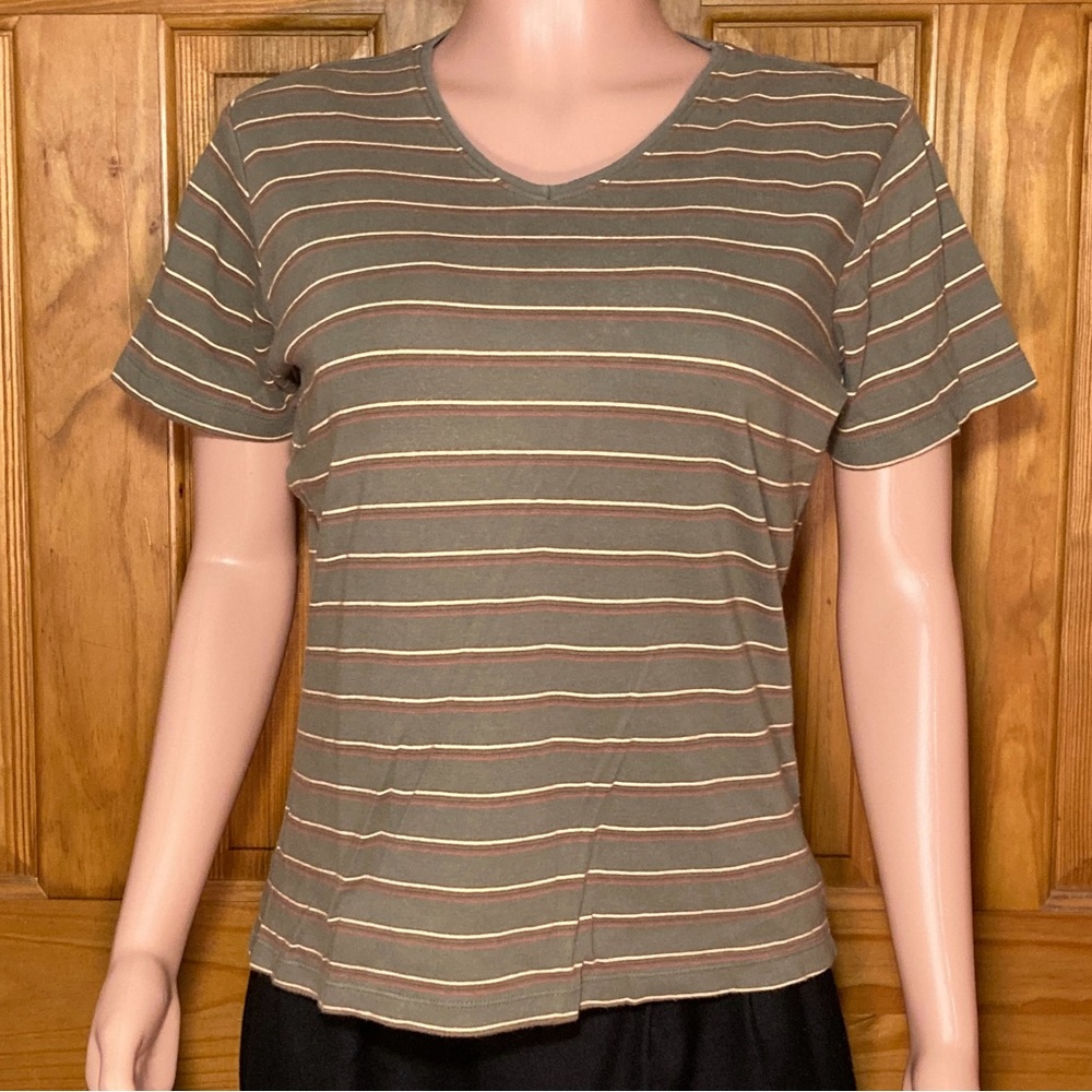 EUC White Stag Vintage 90s Top V-Neck Knit Short Sleeve Blouse Green L Large